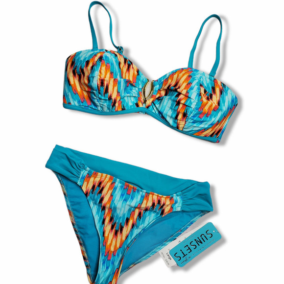 Sunsets Separates Tidal Wave Shirred Bikini Sz L - Picture 1 of 13
